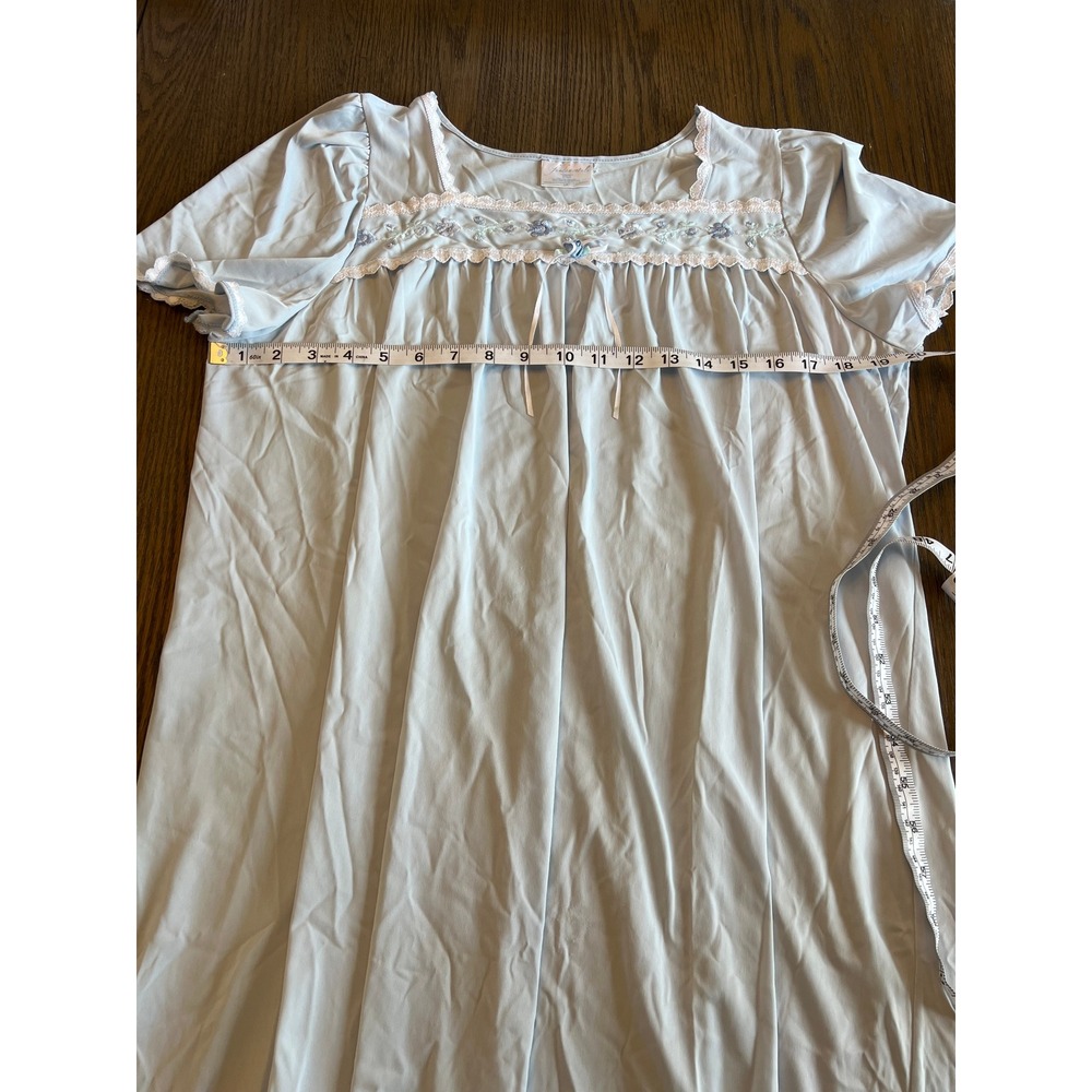 Fundamentals Nightgown Blue Nylon Floral Lace Trim Vintage Grandmacore L/G Retro - Picture 4 of 8